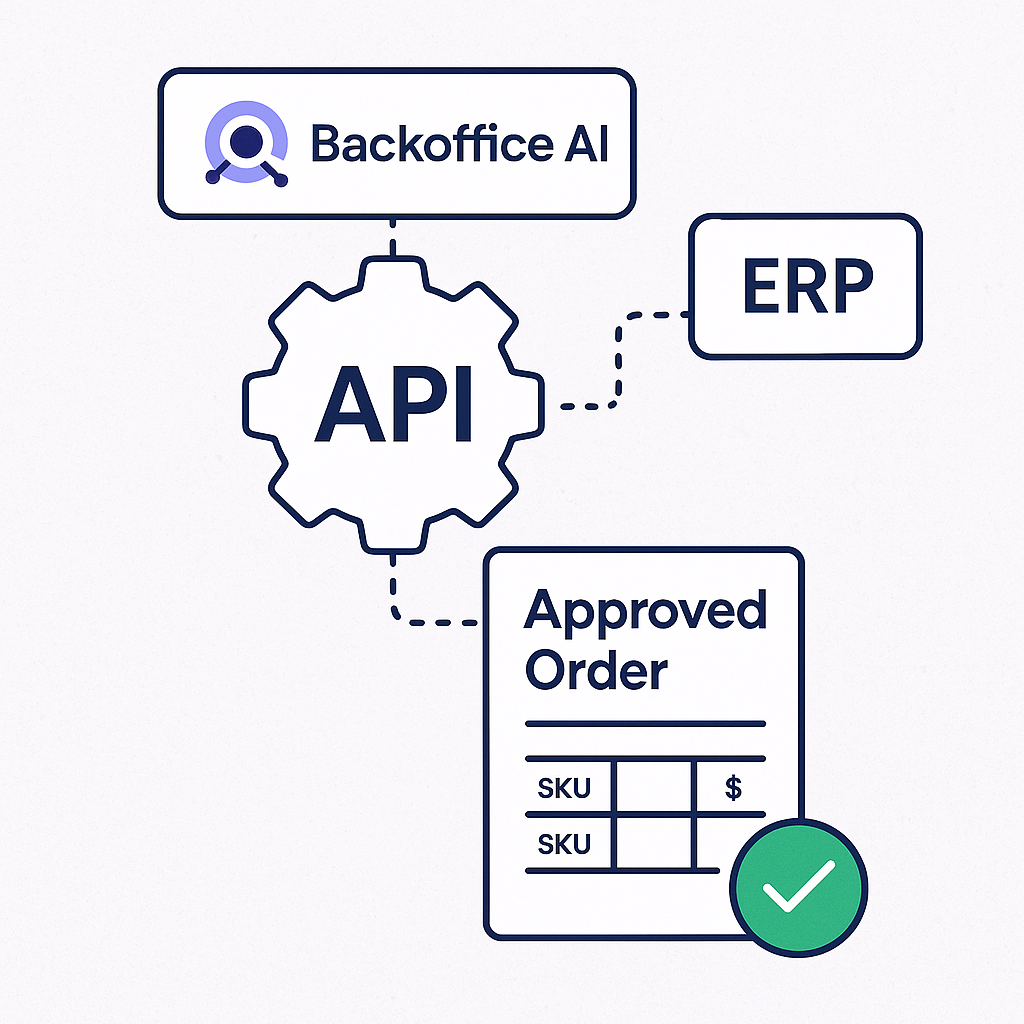 Image showing the flow of Approved Purchase Orders through Backoffice AI to ERPs